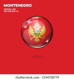 Round button national flag of Montenegro with the reflection of light and shadow. Icon country. Realistic vector illustration.