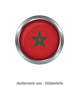 Round button national flag of Morocco with the reflection of light and shadow. Icon country. Realistic vector illustration.