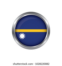 Round button national flag of Nauru with the reflection of light and shadow. Icon country. Realistic vector illustration.