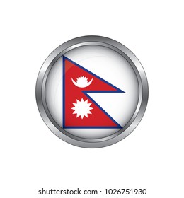 Round button national flag of Nepal with the reflection of light and shadow. Icon country. Realistic vector illustration.