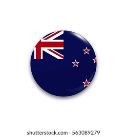Round button national flag of New Zealand with the reflection of light and shadow realistic. Icon country.