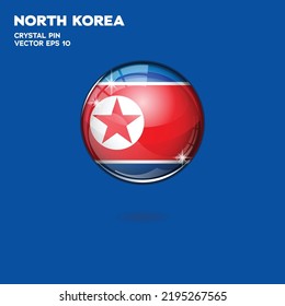Bandera nacional de botón redondo de Corea del Norte con el reflejo de luz y sombra. País del icono. Ilustración vectorial realista.