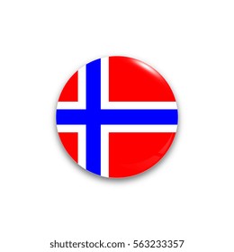 Round button national flag Norway of with the reflection of light and shadow realistic. Icon country.