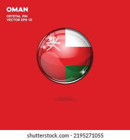 Round button national flag of Oman with the reflection of light and shadow. Icon country. Realistic vector illustration.