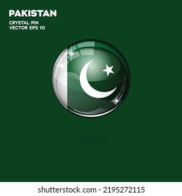 Round button national flag of Pakistan with the reflection of light and shadow. Icon country. Realistic vector illustration.