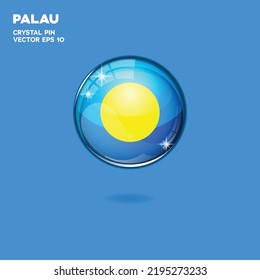 Round button national flag of Palau with the reflection of light and shadow. Icon country. Realistic vector illustration.
