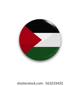 Round button national flag of Palestine with the reflection of light and shadow realistic. Icon country.