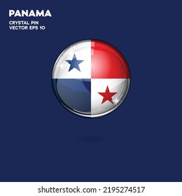 Round button national flag of Panama with the reflection of light and shadow. Icon country. Realistic vector illustration.