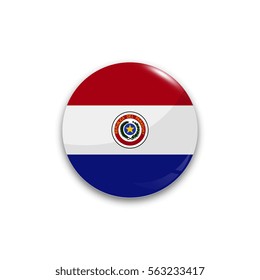 Round button national flag of Paraguay with the reflection of light and shadow realistic. Icon country.