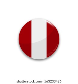 Round button national flag of Peru with the reflection of light and shadow realistic. Icon country.