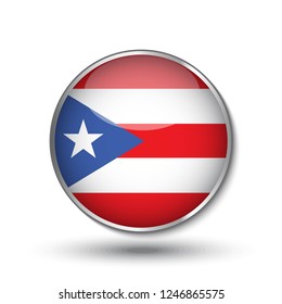 Round button national flag of Puerto Rico with the reflection of light and shadow. Icon country. Realistic vector illustration.