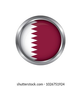 Round button national flag of Qatar with the reflection of light and shadow. Icon country. Realistic vector illustration.