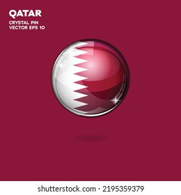 Round button national flag of Qatar with the reflection of light and shadow. Icon country. Realistic vector illustration.