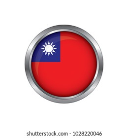 Round button national flag of Republic of China with the reflection of light and shadow. Icon country. Realistic vector illustration.