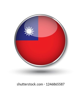 Round button national flag of Republic of China with the reflection of light and shadow. Icon country. Realistic vector illustration.