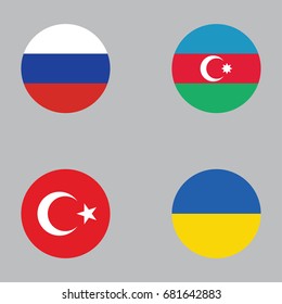 Round button national flag of Russia, Azerbaijan, Turkey, Ukraine Country europe flag icon