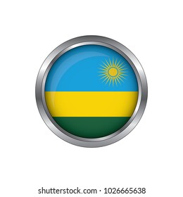 Round button national flag of Rwanda with the reflection of light and shadow. Icon country. Realistic vector illustration.