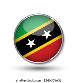 Round button national flag of Saint Kitts and Nevis with the reflection of light and shadow. Icon country. Realistic vector illustration.
