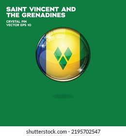 Round button national flag of Saint Vincent with the reflection of light and shadow. Icon country. Realistic vector illustration.