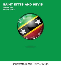 Round button national flag of Saint Kitts and Nevis with the reflection of light and shadow. Icon country. Realistic vector illustration.
