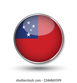 Round button national flag of Samoa with the reflection of light and shadow. Icon country. Realistic vector illustration.