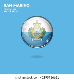 Round button national flag of San Marino with the reflection of light and shadow. Icon country. Realistic vector illustration.