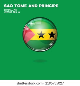 Round button national flag of Sao Tome and Principe with the reflection of light and shadow. Icon country. Realistic vector illustration.