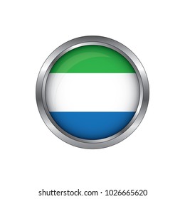 Round button national flag of Sierra Leone with the reflection of light and shadow. Icon country. Realistic vector illustration.