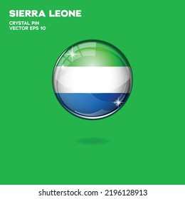 Round button national flag of Sierra Leone with the reflection of light and shadow. Icon country. Realistic vector illustration.