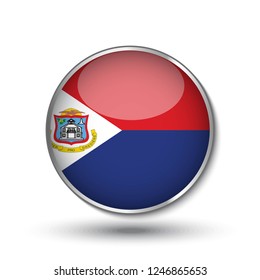 Round button national flag of Sint Maarten with the reflection of light and shadow. Icon country. Realistic vector illustration.