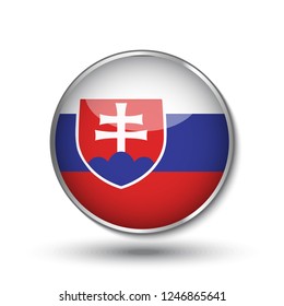 Round button national flag of Slovakia with the reflection of light and shadow. Icon country. Realistic vector illustration.