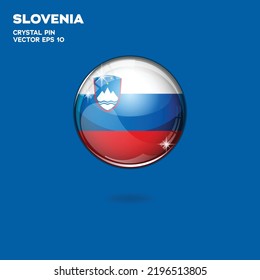 Round button national flag of Slovenia with the reflection of light and shadow. Icon country. Realistic vector illustration.