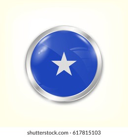 Round button national flag of Somalia with the reflection of light and shadow. Icon country. Realistic vector illustration.