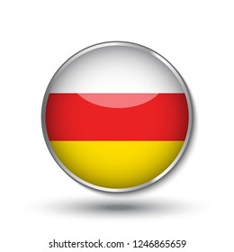 Round button national flag of South Ossetia with the reflection of light and shadow. Icon country. Realistic vector illustration.
