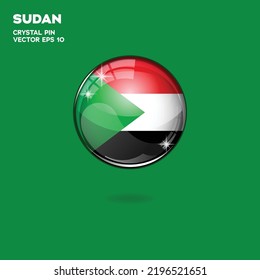 Round button national flag of Sudan with the reflection of light and shadow. Icon country. Realistic vector illustration.