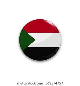 Round button national flag of Sudan with the reflection of light and shadow realistic. Icon country.