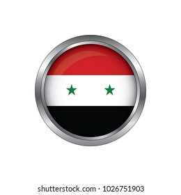 Round button national flag of Syria with the reflection of light and shadow. Icon country. Realistic vector illustration.