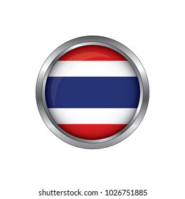 Round button national flag of Thailand with the reflection of light and shadow. Icon country. Realistic vector illustration.