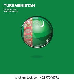 Runde Taste nationale Flagge Turkmenistans mit der Reflexion von Licht und Schatten. Symbolland. Realistische Vektorgrafik.