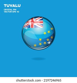 Round button national flag of Tuvalu with the reflection of light and shadow. Icon country. Realistic vector illustration.