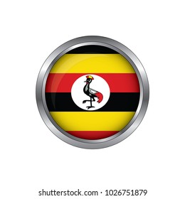 Round button national flag of Uganda with the reflection of light and shadow. Icon country. Realistic vector illustration.