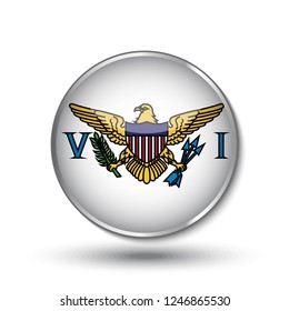 Round button national flag of United States Virgin Islands with the reflection of light and shadow. Icon country. Realistic vector illustration.