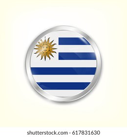 Round button national flag of Uruguay with the reflection of light and shadow. Icon country. Realistic vector illustration.