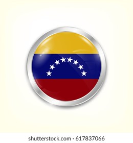 Round button national flag of Venezuela with the reflection of light and shadow. Icon country. Realistic vector illustration.