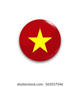 Round button national flag of Vietnam with the reflection of light and shadow realistic. Icon country.