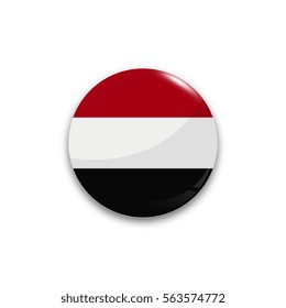 Round button national flag of Yemen with the reflection of light and shadow realistic. Icon country.
