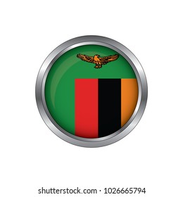 Round button national flag of Zambia with the reflection of light and shadow. Icon country. Realistic vector illustration.