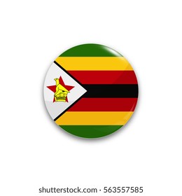Round button national flag of Zimbabwe with the reflection of light and shadow realistic. Icon country.