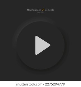 A round button with a playback symbol on a black background. User interface elements in the style of neumorphism, UX, Ui. Vector EPS 10.