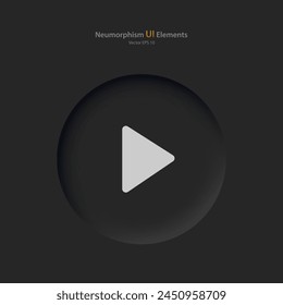 A round button with a playback symbol on a black background. User interface elements in the style of neumorphism, UX, Ui. Vector illustration.